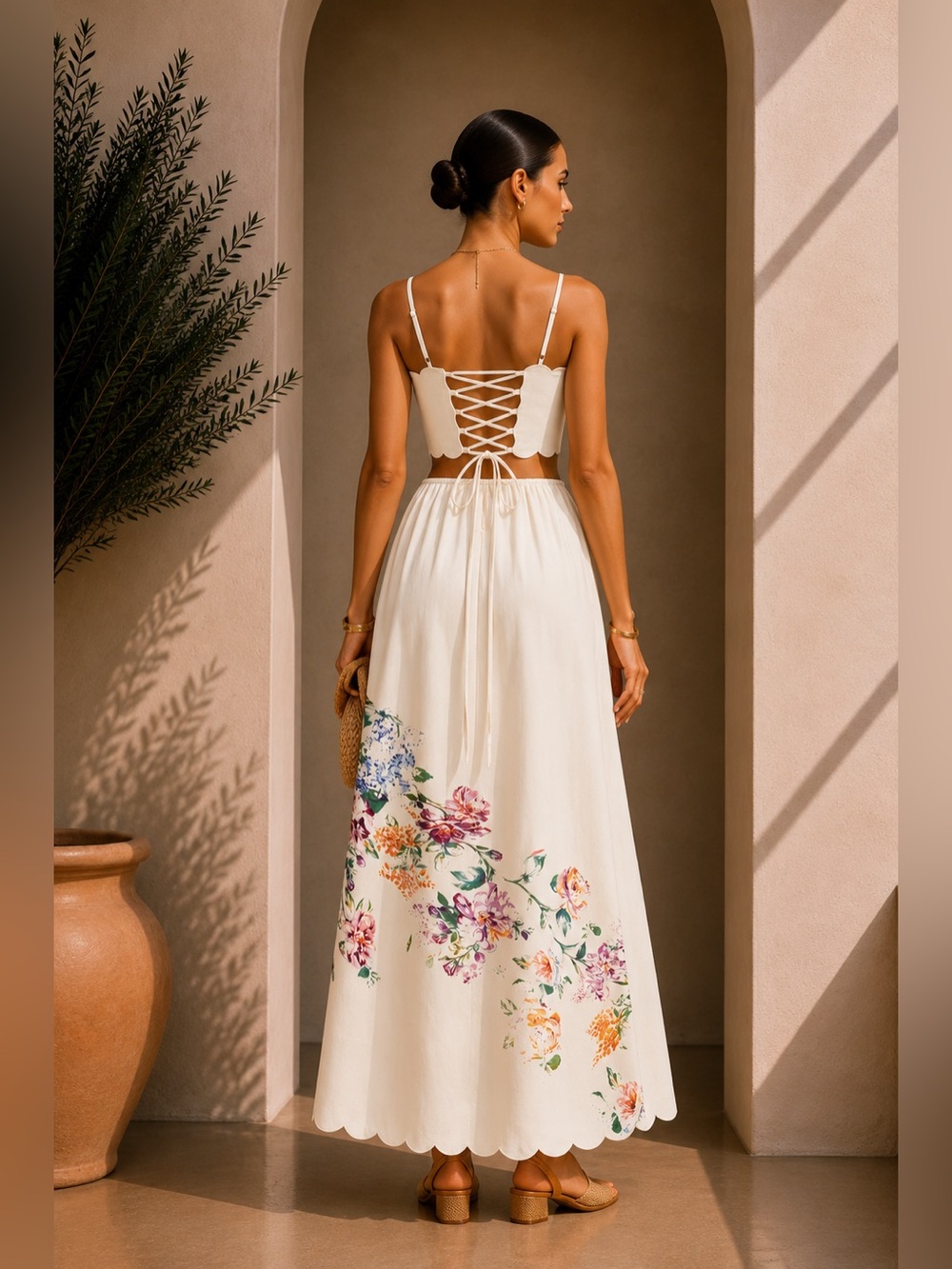 Commense Cream Floral Scalloped Maxi Dress - Picture 2 of 8